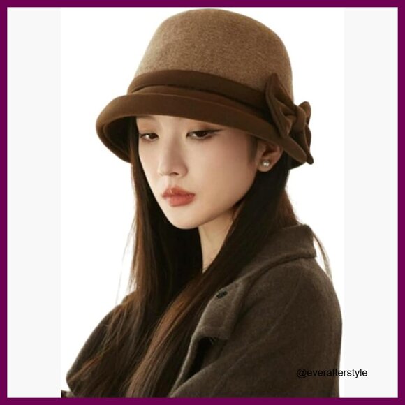 Wool Felt Fedora Hat with Bow, Soft Elegant Bucket Cap for Women